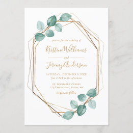 Invitación Eucalyptus Watercolor Gold Script Boda I