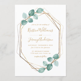 Invitación Eucalyptus Watercolor Gold Script Boda I