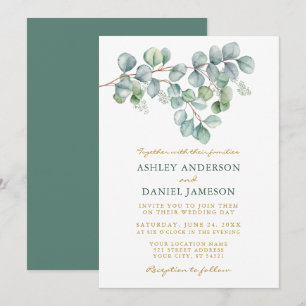 Invitación Eucalyptus Watercolor Greenery Boda Gold