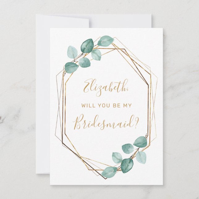 Invitación Eucalyptus Watercolor Greenery Gold Bridesmaid (Anverso)