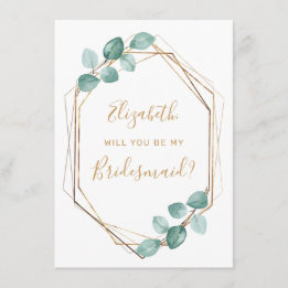 Invitación Eucalyptus Watercolor Greenery Gold Bridesmaid
