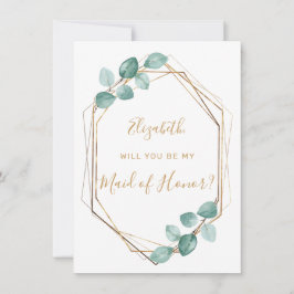 Invitación Eucalyptus Watercolor Greenery Gold Maid of Honor