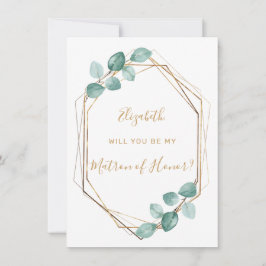 Invitación Eucalyptus Watercolor Greenery Gold Matron Honor