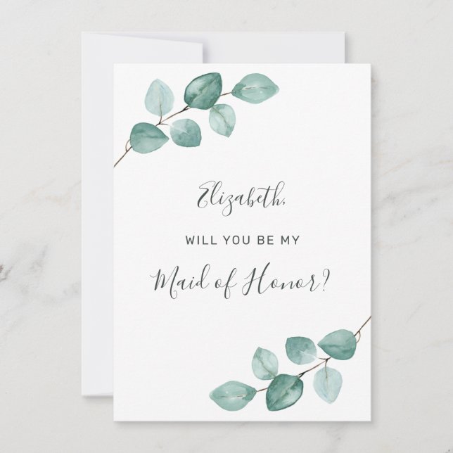 Invitación Eucalyptus Watercolor Greenery Maid of Honor (Anverso)