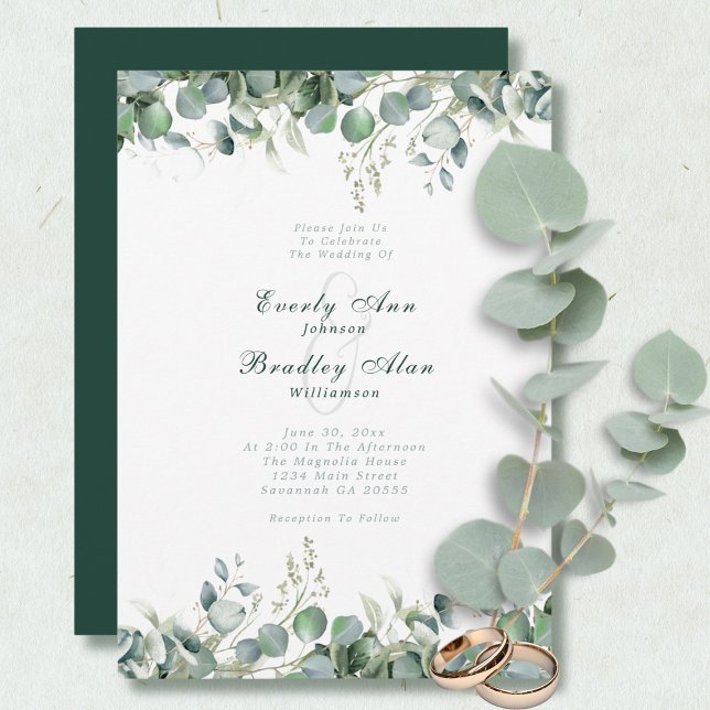 Invitación Eucalyptus Watercolor mínimo Sage verde esmeralda (Subido por el creador)