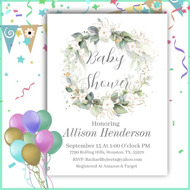 Invitación Eucalyptus Watercolor Wreath Baby Shower (Subido por el creador)