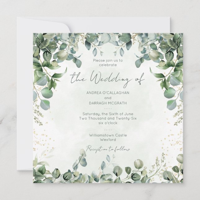 Invitación Eucalyptus Wedding Invitation Square 1001  (Anverso)