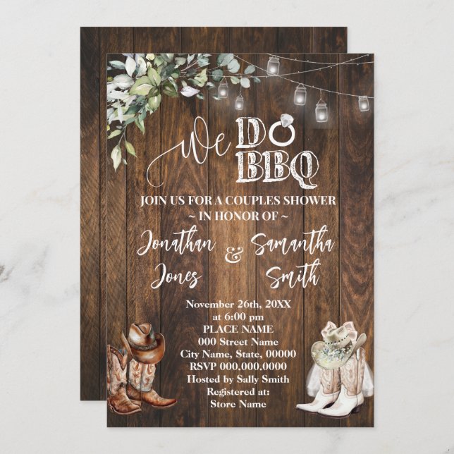 Invitación Eucalyptus Western We Do BBQ Country Couple Shower (Anverso / Reverso)