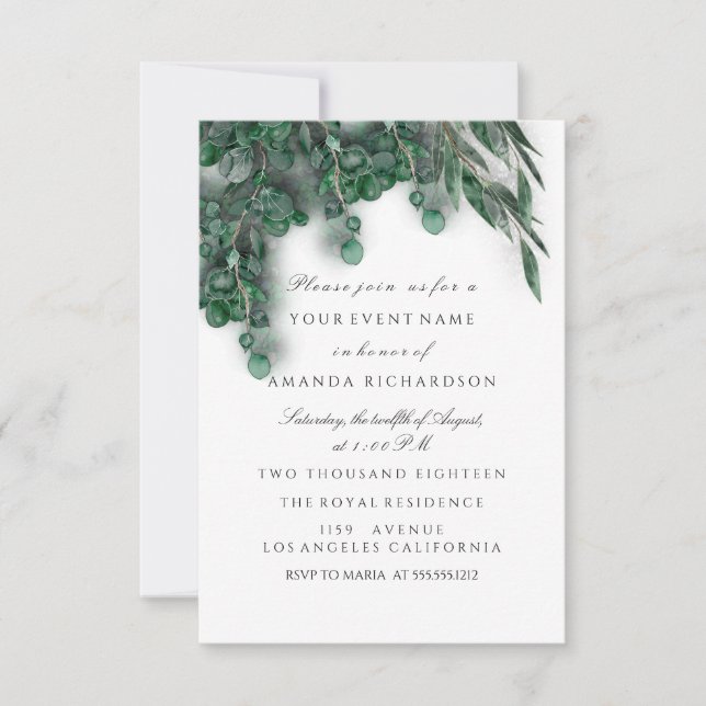Invitación Eucalyptus White Bridal Boda Woodland Rustic (Anverso)