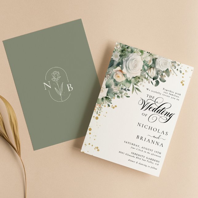 Invitación Eucalyptus White Rose Elegant Greeneration Boda (Subido por el creador)
