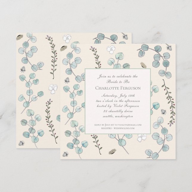Invitación Eucalyptus Wildflower Bridal Shower (Anverso / Reverso)