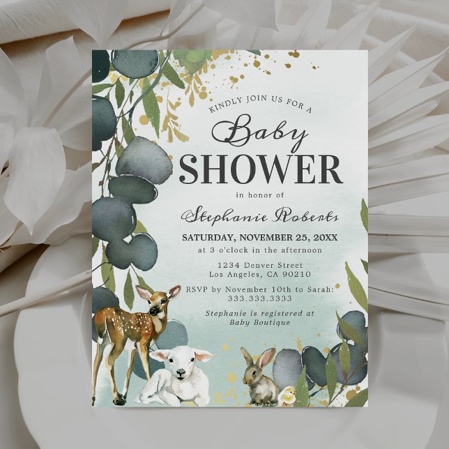 Invitación Eucalyptus Woodland Animals Baby Shower (Subido por el creador)
