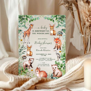 Invitación Eucalyptus Woodland Cute Animales Baby Shower