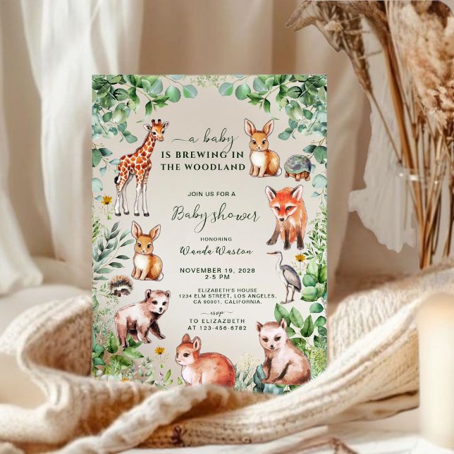 Invitación Eucalyptus Woodland Cute Animales Baby Shower (Subido por el creador)