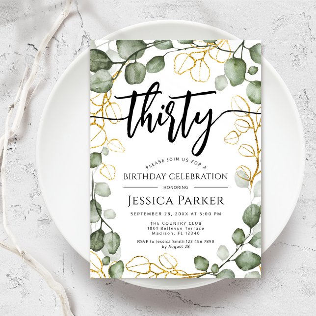 Invitación Eucalyptus Wreath 30 Fiesta de cumpleaños (Subido por el creador)