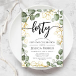 Invitación Eucalyptus Wreath 40.º Fiesta de cumpleaños<br><div class="desc">40.ª Invitación a la fiesta de cumpleaños. Elegante diseño floral botánico en blanco verde y falso oro purpurina. Diseño moderno y elegante con decoración de color agua pintada a mano con eucalipto correa y letra de guión. Perfecto para una elegante celebración de los cuarenta días. Personaliza con tus propios detalles....</div>