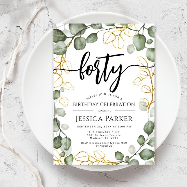 Invitación Eucalyptus Wreath 40.º Fiesta de cumpleaños (Subido por el creador)