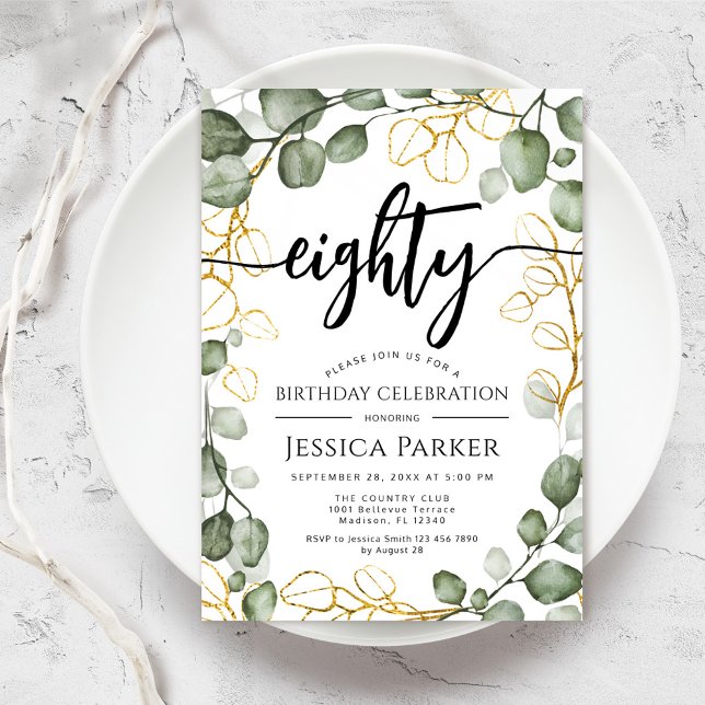 Invitación Eucalyptus Wreath 80 cumpleaños (Subido por el creador)