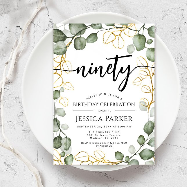 Invitación Eucalyptus Wreath 90th Birthday Party (Subido por el creador)