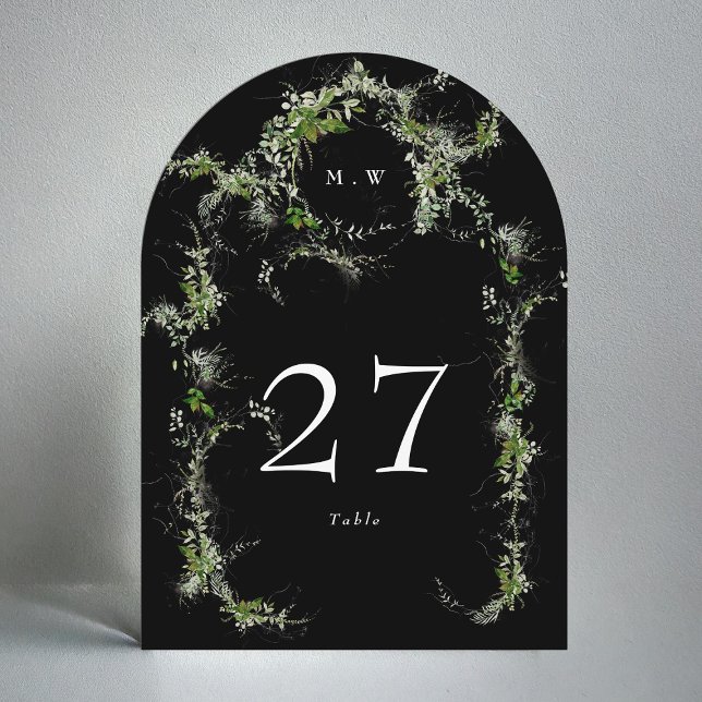 Invitación Eucalyptus Wreath Black Monogram Arch Número de ta (Subido por el creador)