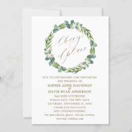 Invitación Eucalyptus Wreath Boda Cambio De Planes De Oro