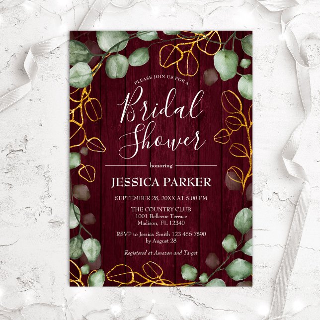 Invitación Eucalyptus Wreath Burgundy Marsala Bridal Shower (Subido por el creador)
