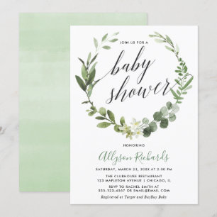 Invitación Eucalyptus wreath ducha de bebé neutra de género