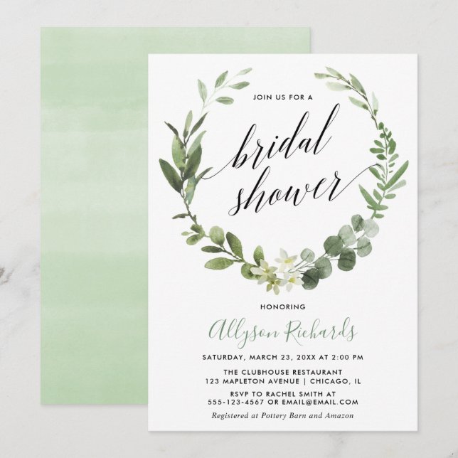 Invitación Eucalyptus wreath ducha de novia neutra de género (Anverso / Reverso)