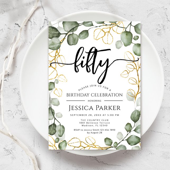 Invitación Eucalyptus Wreath Fiesta de cumpleaños número 50 (Subido por el creador)