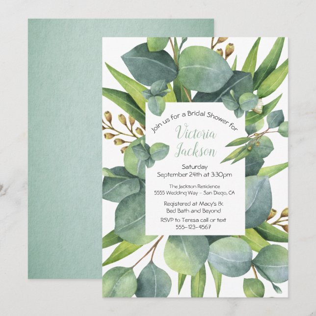 Invitación Eucalyptus Wreath Frame Bridal Shower (Anverso / Reverso)