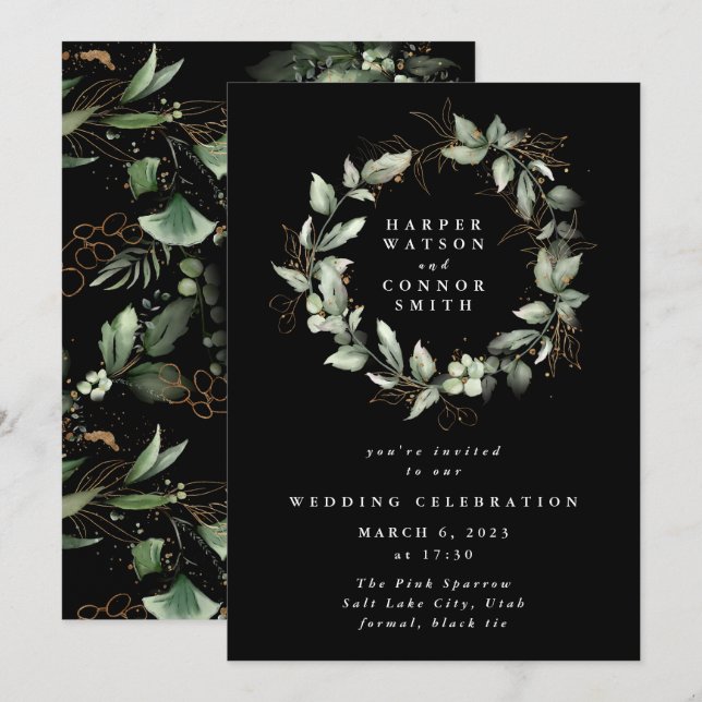 Invitación Eucalyptus Wreath Greenery Moss (Anverso / Reverso)