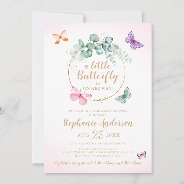 Invitación Eucalyptus Wreath Pink Gold Baby Shower (Anverso)