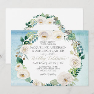 Invitación Eucalyptus Wreath, Rosa ruso de alabastro blanco