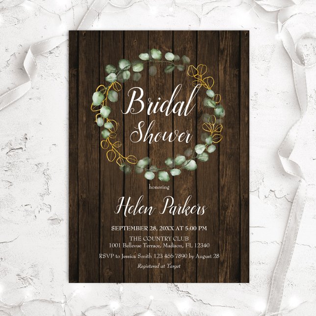 Invitación Eucalyptus Wreath Rústica Ducha Bridal (Subido por el creador)