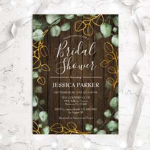 Invitación Eucalyptus Wreath Rústica Madera Ducha de Novias