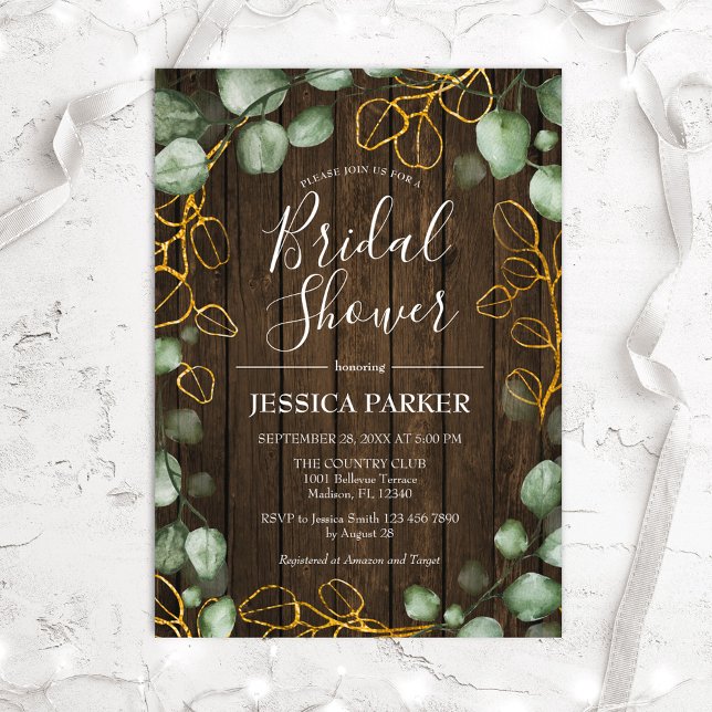 Invitación Eucalyptus Wreath Rústica Madera Ducha de Novias (Subido por el creador)