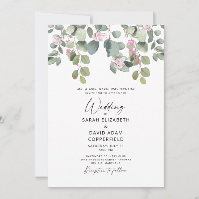 Invitación Eucalyptus y Boda Rosa Rosa (Anverso)