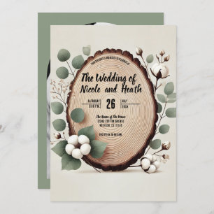 Invitación Eucalyptus y Boda Rústico del Algodón de Madera Fo