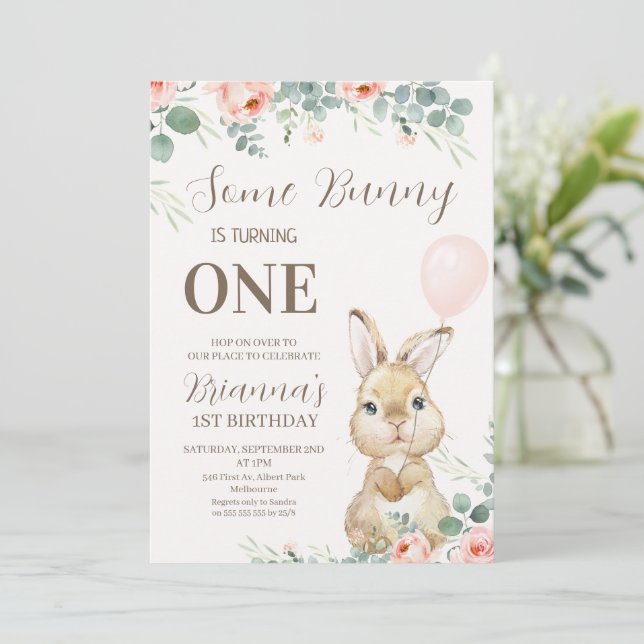 Invitación Eucalyptus y Floral Rosa Algunos Bungalows Cumplea (Anverso de pie)