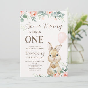 Invitación Eucalyptus y Floral Rosa Algunos Bungalows Cumplea