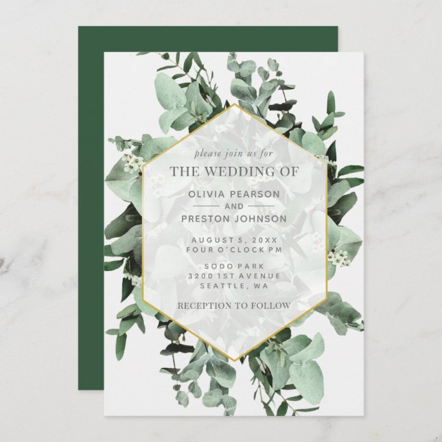 Invitación Eucalyptus y Greenery Watercolor Boda (Anverso / Reverso)