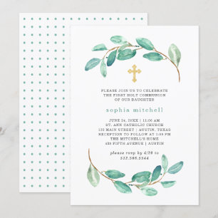 Invitación Eucalyptus y la Cruz del Oro   Primera Comunión Sa