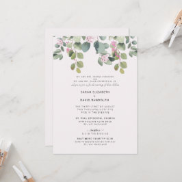 Invitación Eucalyptus y Rosa Rosa Dos Lugares Ambos Padres