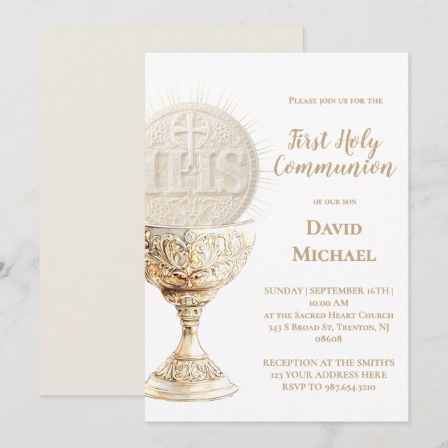 Invitación Eucharist design First Holy Communion (Anverso / Reverso)