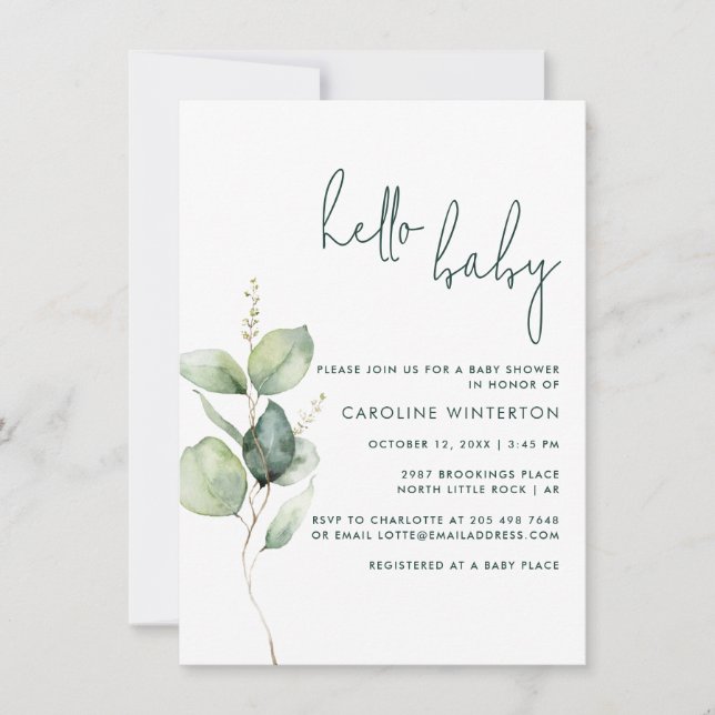 Invitación Euclyptus Sexo Botánico Baby Shower Neutral (Anverso)