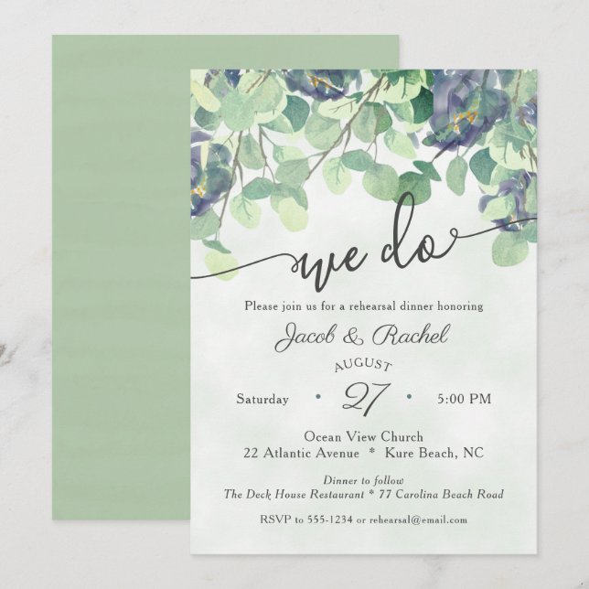 Invitación Eucualyptus Greenereneration WE DO Floral Rehearsa (Anverso / Reverso)