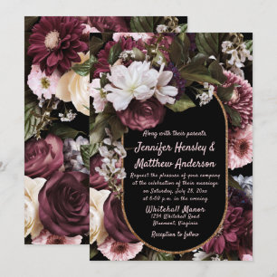 Invitación Euforia Borgoña y Boda floral Rústica Rosa