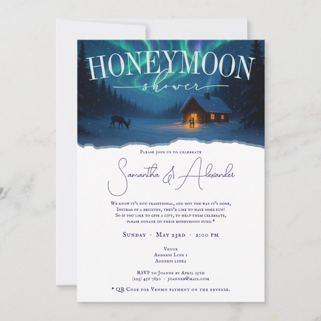 Invitación Europa Invierno Aurora Borealis Ducha de luna de m (Anverso)
