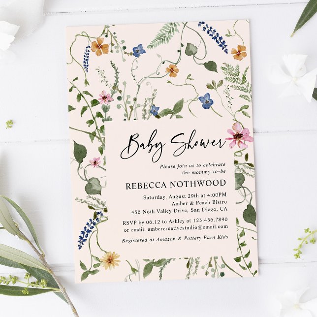 Invitación European Garden Dusky Pink Boho Baby Shower (Subido por el creador)