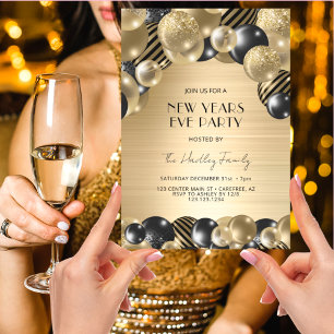 Invitación Eve elegante de Año Nuevo Oro